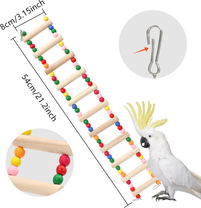 DVHEY 11-Step Bird Ladder Bridge,21.26 x 3.15 inches Raw Wood and Edible Dye,Pet Hamster Climbing Ladder Swing Toys Suitable for Small to Medium Birds,Bird Cage Accessories (11 Ladders) - Image 4